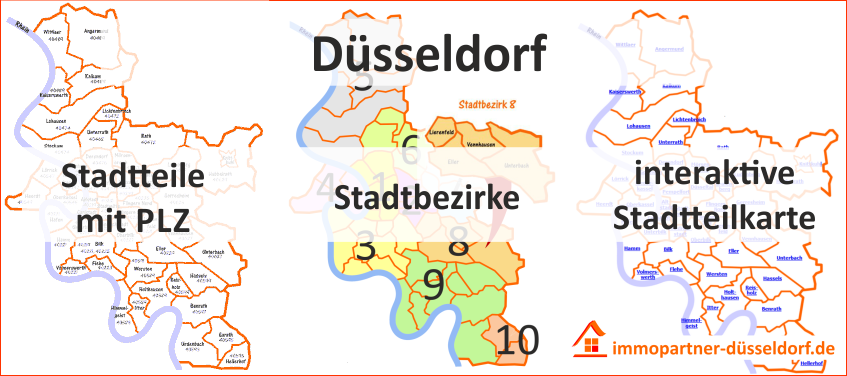 Düsseldorf Karten, Stadtteile, Stadtbezirke, Postleitzahlen