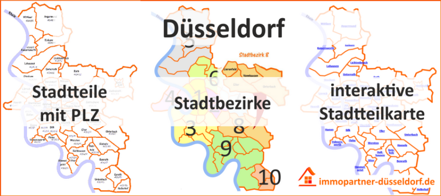 Dusseldorf Stadtteile, Stadtbezirke, PLZ
